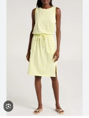 Sleeveless Drawstring Midi Dress in Pale Yellow Sz XL
